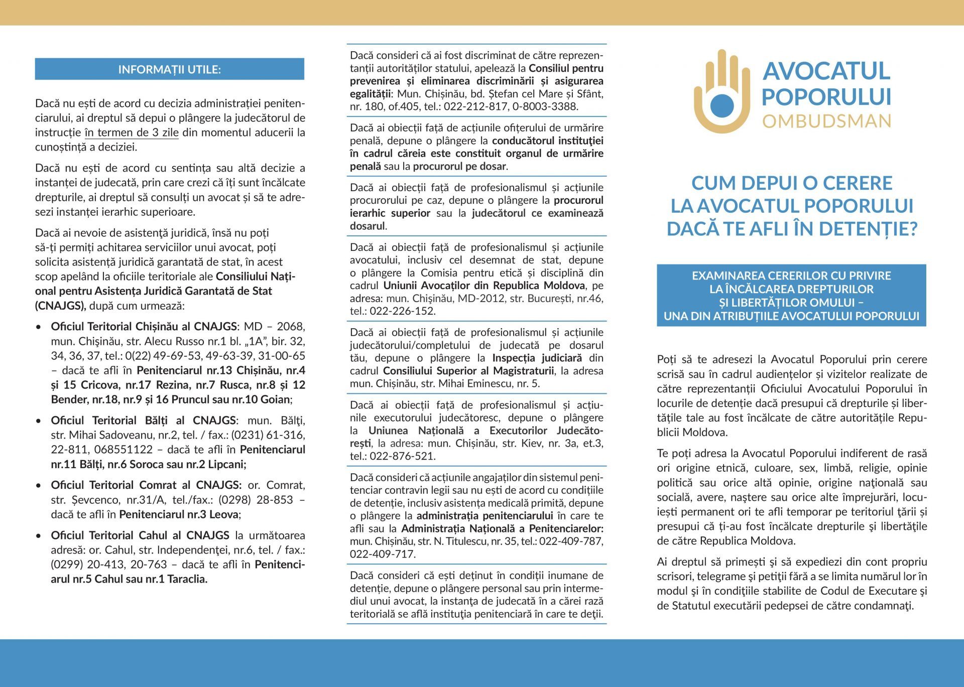 Cum depun cerere la Avocatul Poporului persoanele din detenție?