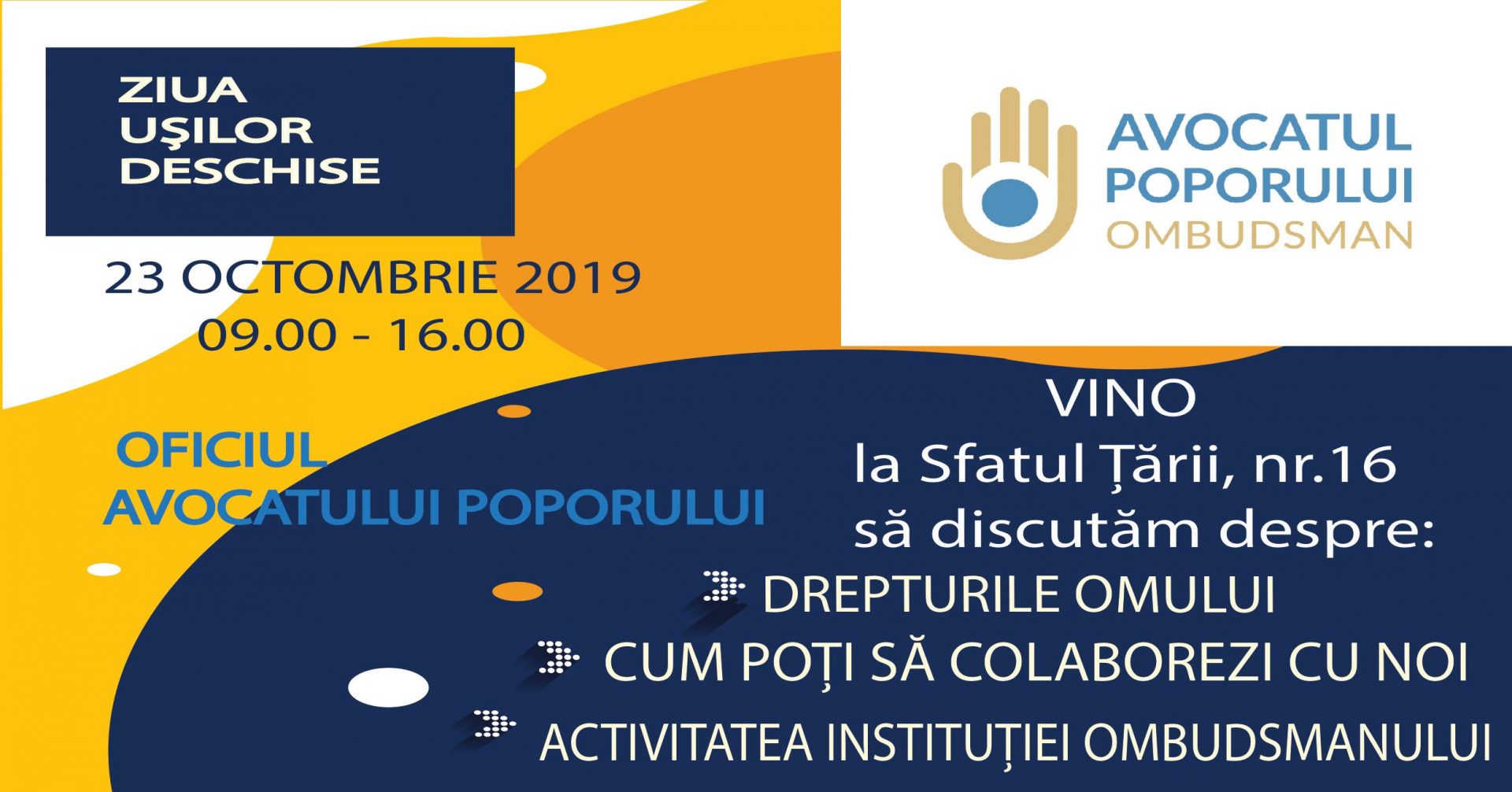 INIVITAȚIE  la Ziua Ușilor Deschise la Oficiul Avocatului Poporului