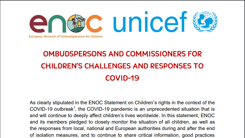 REPORT ON THE ENOC-UNICEF SURVEY: Challenges and responses of Ombudsmen and Commissioners for Children at COVID-19.