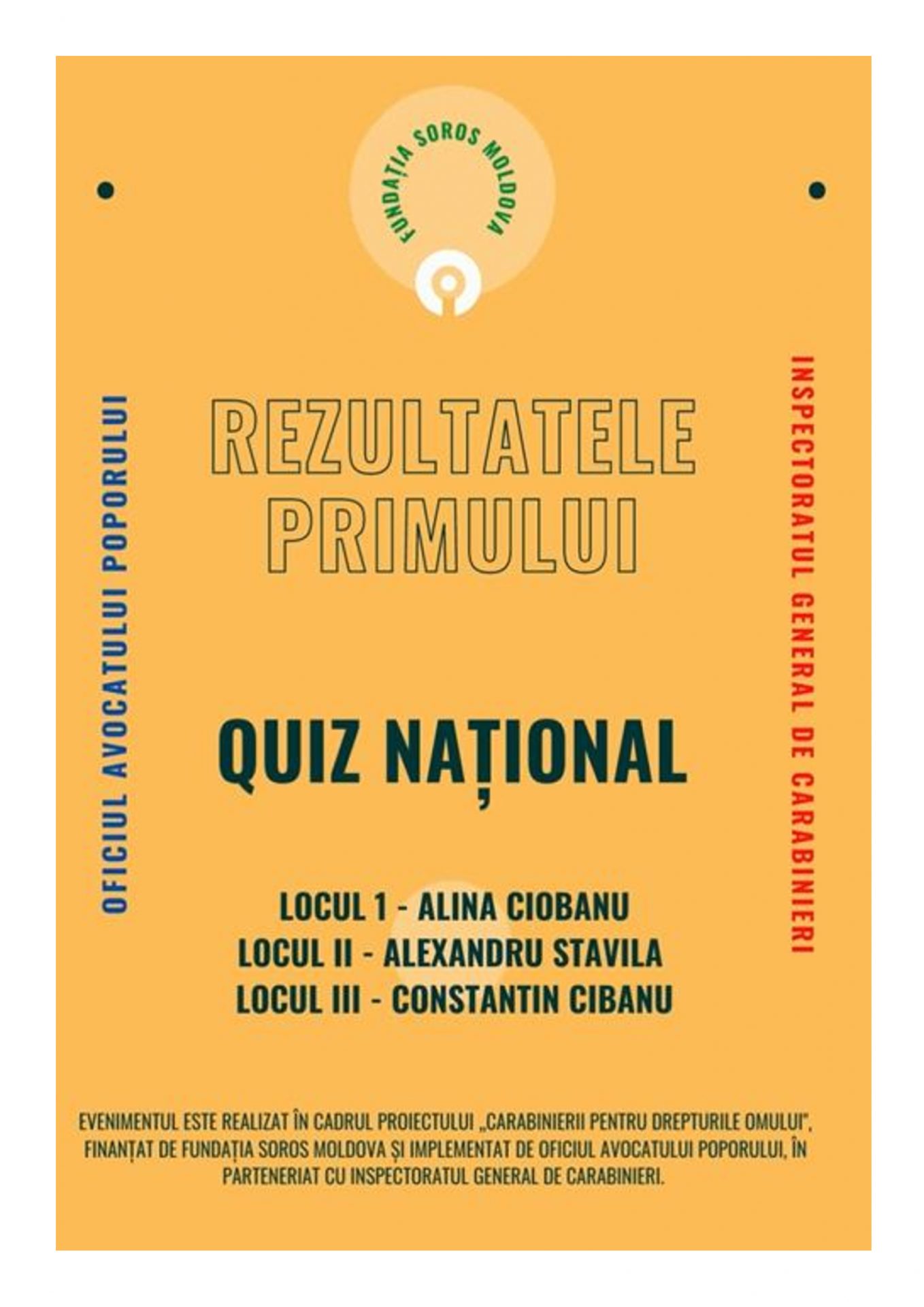 Rezultatele Primului Quiz național cu genericul  „Serviciul Carabinierului”