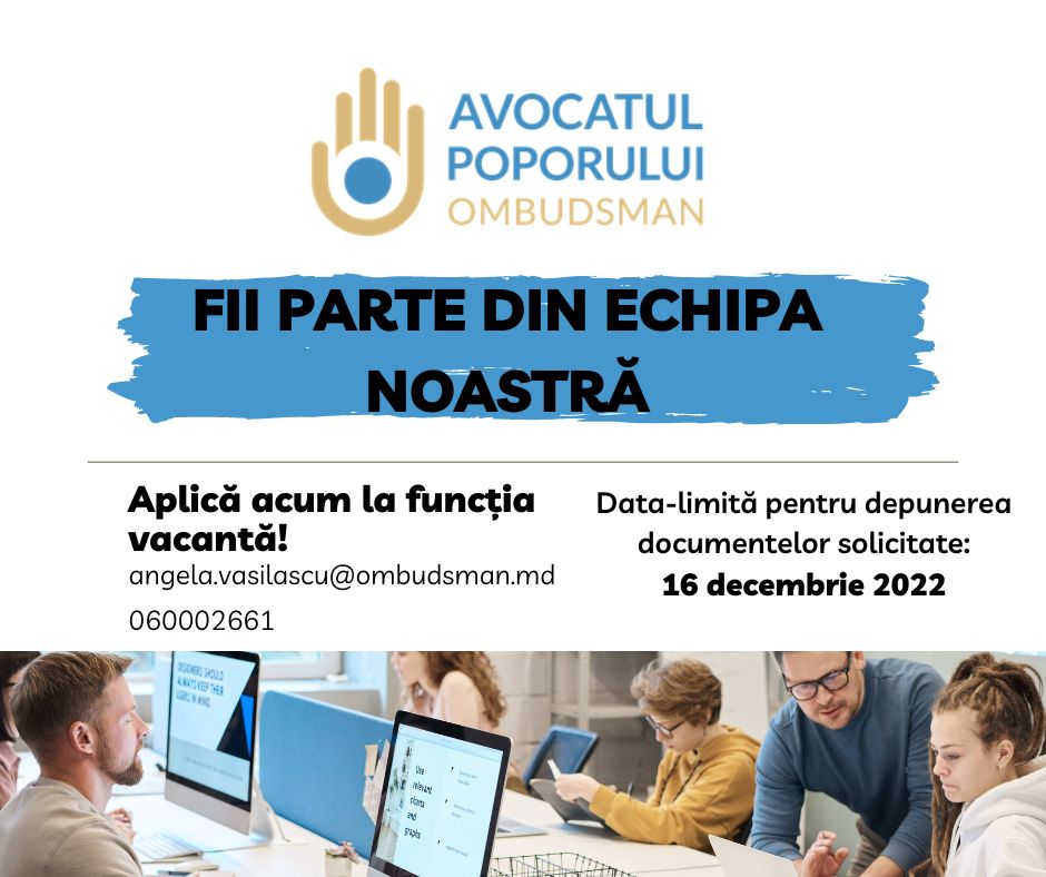 Oficiul Avocatului Poporului anunță concurs pentru ocuparea funcțiilor publice de execuție